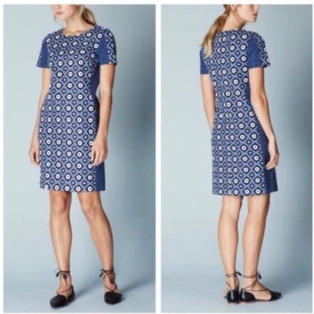 Boden Pippa Blue Geo Floral Print Shift Dress